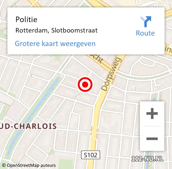 Locatie op kaart van de 112 melding: Politie Rotterdam, Slotboomstraat op 29 november 2023 15:10