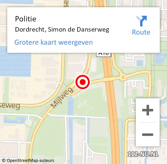Locatie op kaart van de 112 melding: Politie Dordrecht, Simon de Danserweg op 29 november 2023 15:23