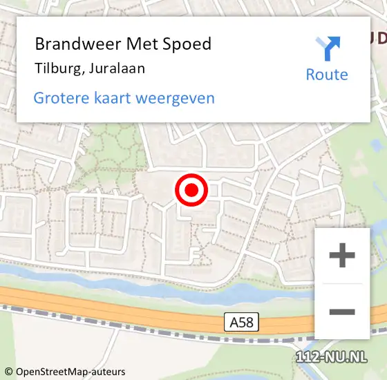 Locatie op kaart van de 112 melding: Brandweer Met Spoed Naar Tilburg, Juralaan op 29 november 2023 15:48