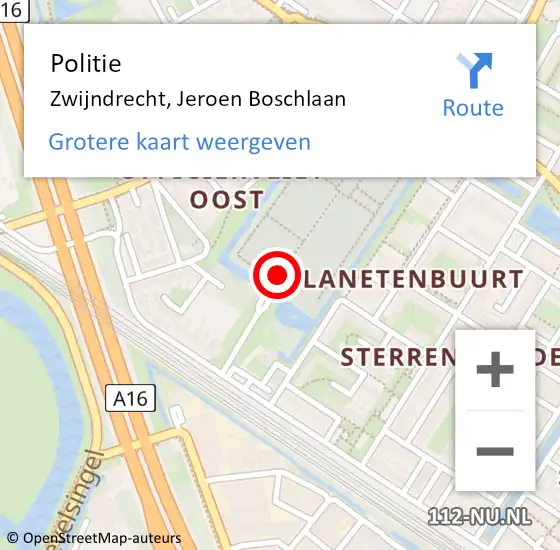 Locatie op kaart van de 112 melding: Politie Zwijndrecht, Jeroen Boschlaan op 29 november 2023 16:21