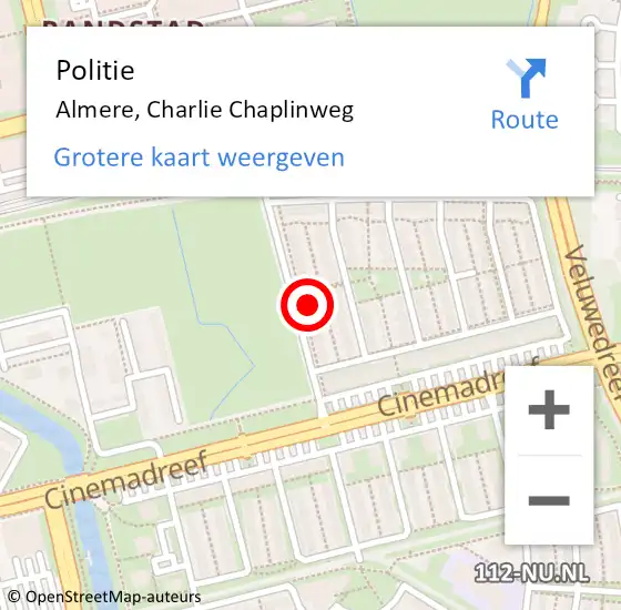 Locatie op kaart van de 112 melding: Politie Almere, Charlie Chaplinweg op 29 november 2023 16:40