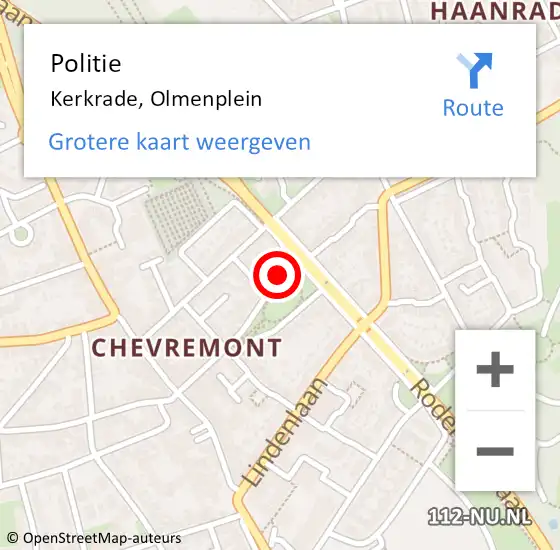 Locatie op kaart van de 112 melding: Politie Kerkrade, Olmenplein op 29 november 2023 16:43