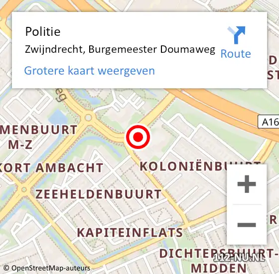 Locatie op kaart van de 112 melding: Politie Zwijndrecht, Burgemeester Doumaweg op 29 november 2023 17:04