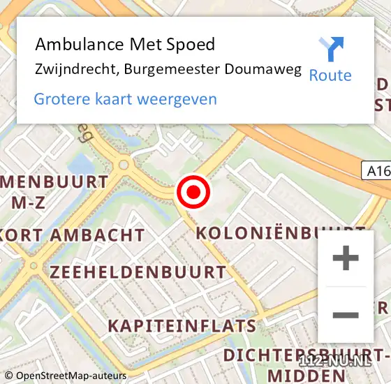 Locatie op kaart van de 112 melding: Ambulance Met Spoed Naar Zwijndrecht, Burgemeester Doumaweg op 29 november 2023 17:05