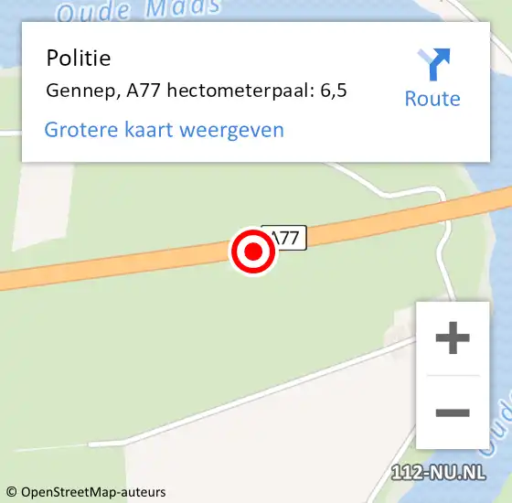 Locatie op kaart van de 112 melding: Politie Gennep, A77 hectometerpaal: 6,5 op 29 november 2023 17:17