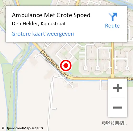 Locatie op kaart van de 112 melding: Ambulance Met Grote Spoed Naar Den Helder, Kanostraat op 29 november 2023 17:50