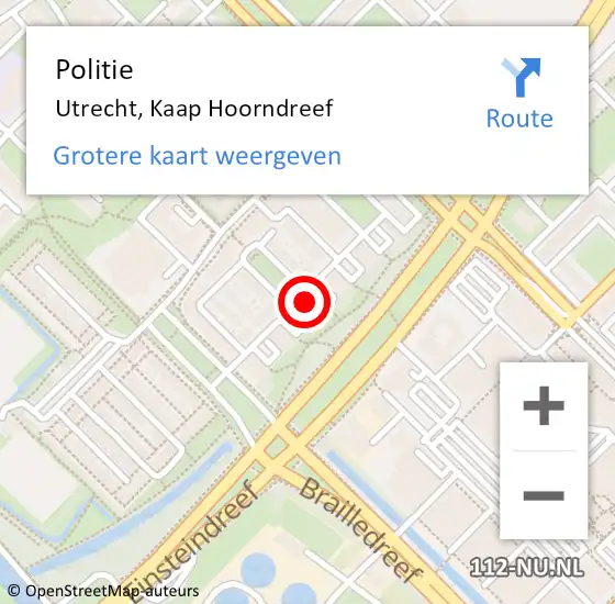 Locatie op kaart van de 112 melding: Politie Utrecht, Kaap Hoorndreef op 29 november 2023 18:26