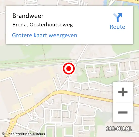 Locatie op kaart van de 112 melding: Brandweer Breda, Oosterhoutseweg op 29 november 2023 18:27