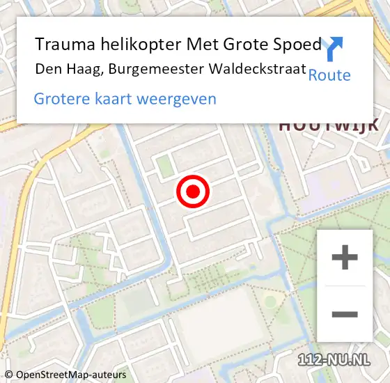 Locatie op kaart van de 112 melding: Trauma helikopter Met Grote Spoed Naar Den Haag, Burgemeester Waldeckstraat op 29 november 2023 18:53