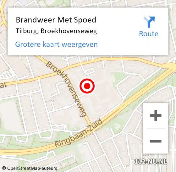 Locatie op kaart van de 112 melding: Brandweer Met Spoed Naar Tilburg, Broekhovenseweg op 29 november 2023 19:47