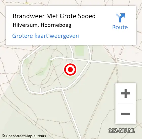 Locatie op kaart van de 112 melding: Brandweer Met Grote Spoed Naar Hilversum, Hoorneboeg op 29 november 2023 20:34