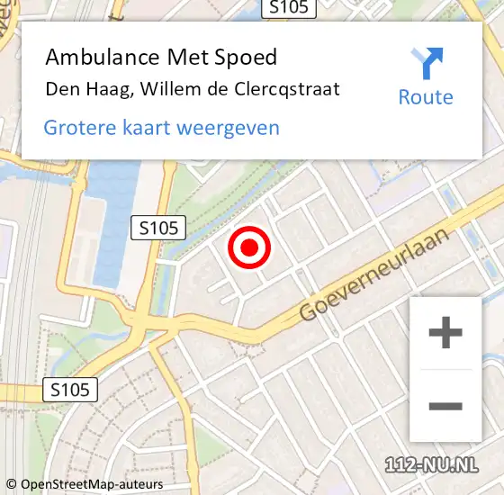 Locatie op kaart van de 112 melding: Ambulance Met Spoed Naar Den Haag, Willem de Clercqstraat op 29 november 2023 20:34