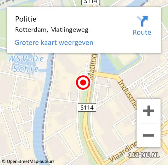 Locatie op kaart van de 112 melding: Politie Rotterdam, Matlingeweg op 29 november 2023 20:41