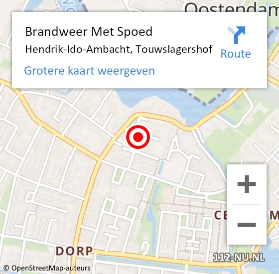 Locatie op kaart van de 112 melding: Brandweer Met Spoed Naar Hendrik-Ido-Ambacht, Touwslagershof op 29 november 2023 21:01