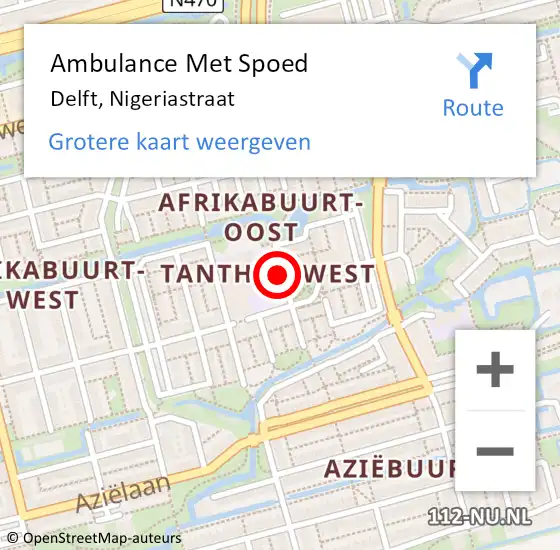 Locatie op kaart van de 112 melding: Ambulance Met Spoed Naar Delft, Nigeriastraat op 29 november 2023 21:35