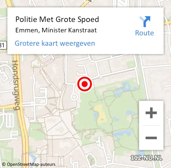 Locatie op kaart van de 112 melding: Politie Met Grote Spoed Naar Emmen, Minister Kanstraat op 29 november 2023 21:38