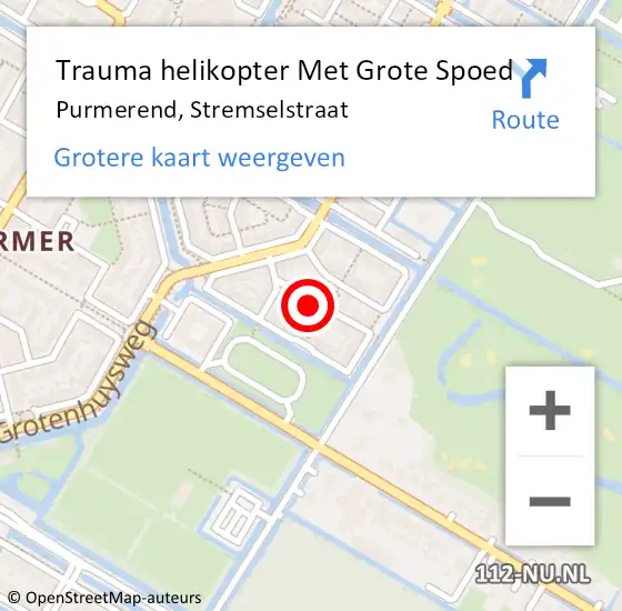 Locatie op kaart van de 112 melding: Trauma helikopter Met Grote Spoed Naar Purmerend, Stremselstraat op 29 november 2023 21:49