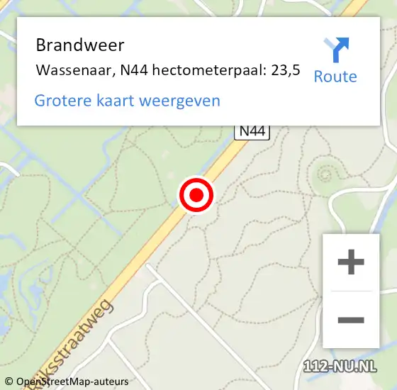 Locatie op kaart van de 112 melding: Brandweer Wassenaar, N44 hectometerpaal: 23,5 op 29 november 2023 22:10