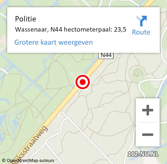 Locatie op kaart van de 112 melding: Politie Wassenaar, N44 hectometerpaal: 23,5 op 29 november 2023 22:11