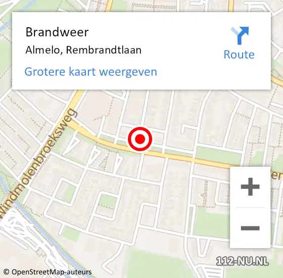Locatie op kaart van de 112 melding: Brandweer Almelo, Rembrandtlaan op 29 november 2023 22:37