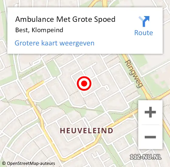 Locatie op kaart van de 112 melding: Ambulance Met Grote Spoed Naar Best, Klompeind op 16 september 2014 21:22