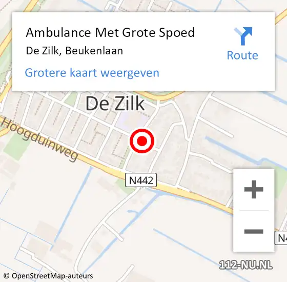 Locatie op kaart van de 112 melding: Ambulance Met Grote Spoed Naar De Zilk, Beukenlaan op 29 november 2023 22:51