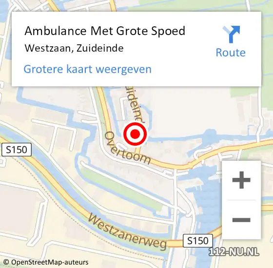 Locatie op kaart van de 112 melding: Ambulance Met Grote Spoed Naar Westzaan, Zuideinde op 29 november 2023 22:53