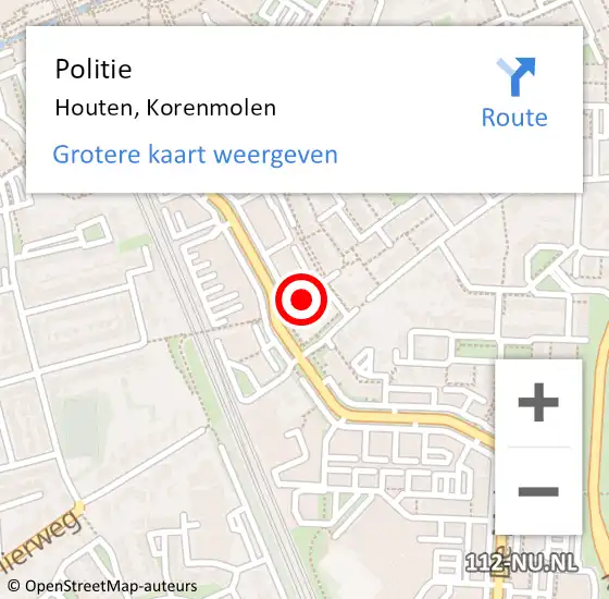 Locatie op kaart van de 112 melding: Politie Houten, Korenmolen op 29 november 2023 22:55