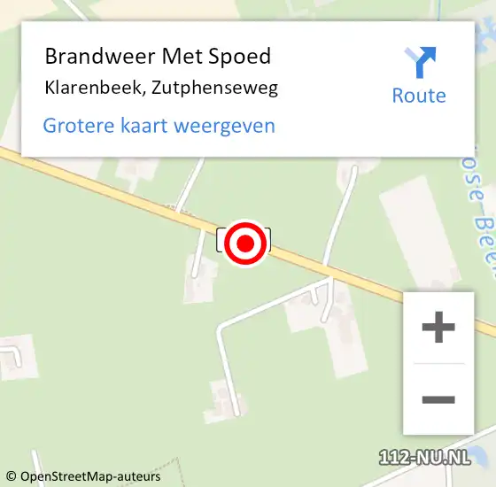 Locatie op kaart van de 112 melding: Brandweer Met Spoed Naar Klarenbeek, Zutphenseweg op 16 september 2014 21:31