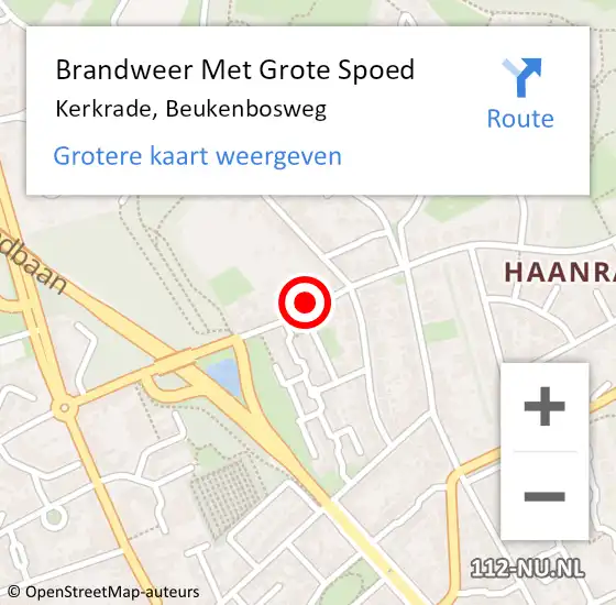 Locatie op kaart van de 112 melding: Brandweer Met Grote Spoed Naar Kerkrade, Beukenbosweg op 30 november 2023 02:25