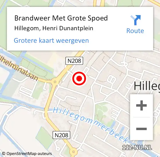 Locatie op kaart van de 112 melding: Brandweer Met Grote Spoed Naar Hillegom, Henri Dunantplein op 16 september 2014 21:49