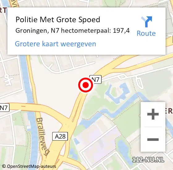 Locatie op kaart van de 112 melding: Politie Met Grote Spoed Naar Groningen, N7 hectometerpaal: 197,4 op 30 november 2023 07:19
