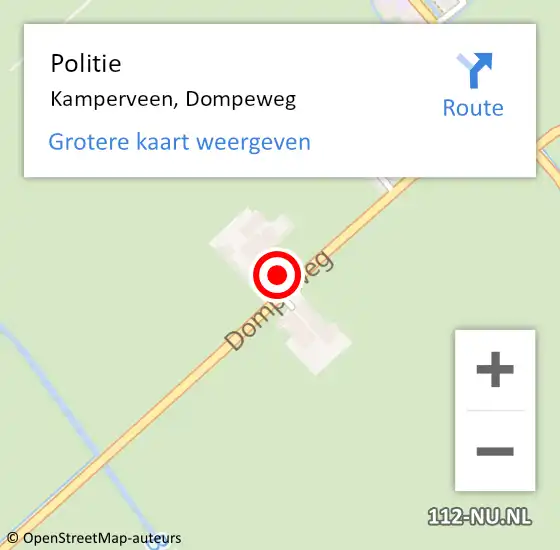 Locatie op kaart van de 112 melding: Politie Kamperveen, Dompeweg op 30 november 2023 07:42