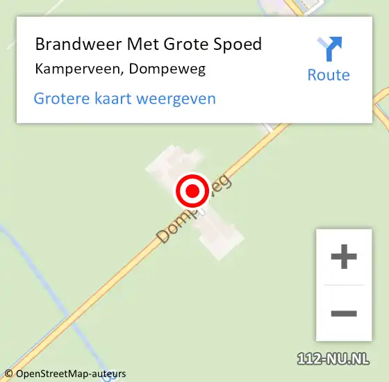 Locatie op kaart van de 112 melding: Brandweer Met Grote Spoed Naar Kamperveen, Dompeweg op 30 november 2023 07:43