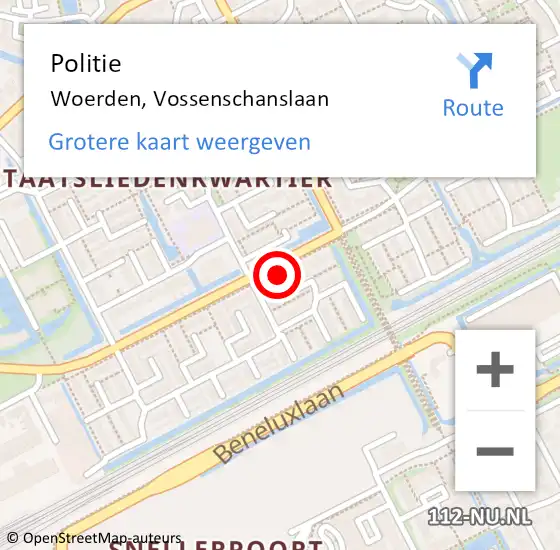 Locatie op kaart van de 112 melding: Politie Woerden, Vossenschanslaan op 30 november 2023 08:14