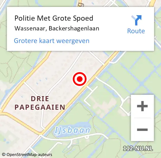 Locatie op kaart van de 112 melding: Politie Met Grote Spoed Naar Wassenaar, Backershagenlaan op 30 november 2023 08:22