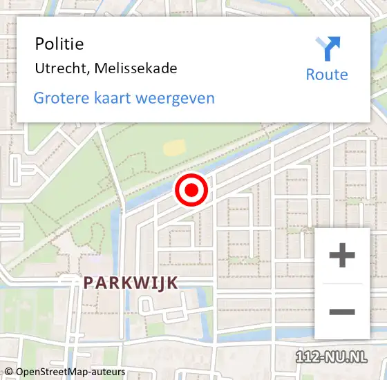 Locatie op kaart van de 112 melding: Politie Utrecht, Melissekade op 30 november 2023 08:23