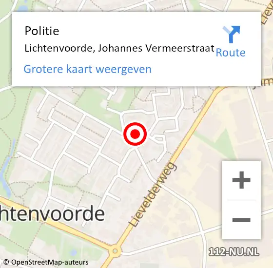 Locatie op kaart van de 112 melding: Politie Lichtenvoorde, Johannes Vermeerstraat op 30 november 2023 08:34