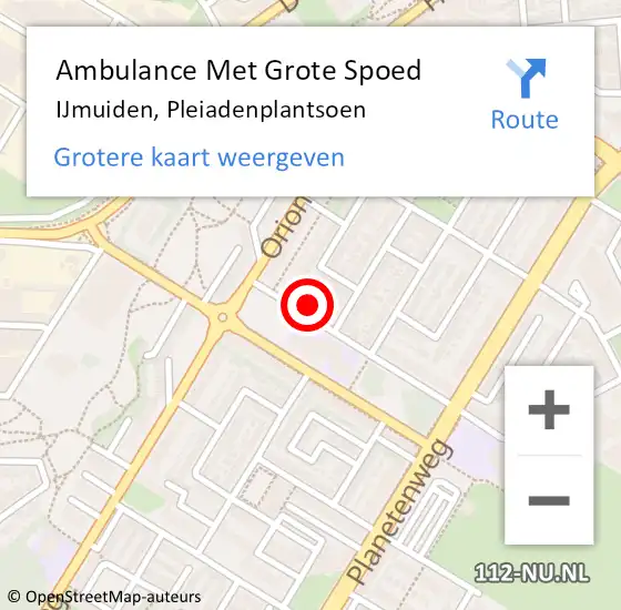 Locatie op kaart van de 112 melding: Ambulance Met Grote Spoed Naar IJmuiden, Pleiadenplantsoen op 16 september 2014 22:03