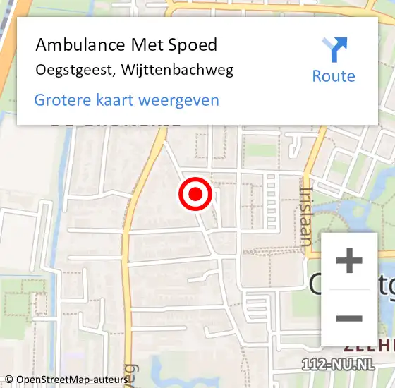 Locatie op kaart van de 112 melding: Ambulance Met Spoed Naar Oegstgeest, Wijttenbachweg op 30 november 2023 08:40