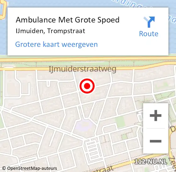 Locatie op kaart van de 112 melding: Ambulance Met Grote Spoed Naar IJmuiden, Trompstraat op 30 november 2023 08:50