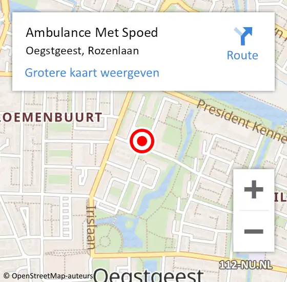 Locatie op kaart van de 112 melding: Ambulance Met Spoed Naar Oegstgeest, Rozenlaan op 30 november 2023 09:07