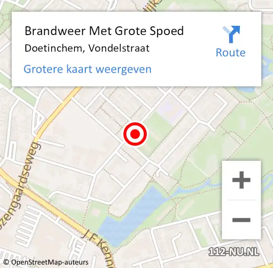 Locatie op kaart van de 112 melding: Brandweer Met Grote Spoed Naar Doetinchem, Vondelstraat op 30 november 2023 09:34