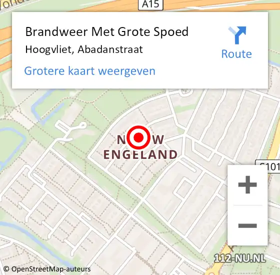 Locatie op kaart van de 112 melding: Brandweer Met Grote Spoed Naar Hoogvliet, Abadanstraat op 30 november 2023 09:42