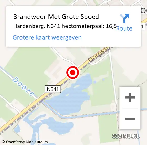 Locatie op kaart van de 112 melding: Brandweer Met Grote Spoed Naar Hardenberg, N341 hectometerpaal: 16,5 op 30 november 2023 09:45