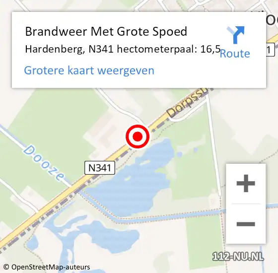 Locatie op kaart van de 112 melding: Brandweer Met Grote Spoed Naar Hardenberg, N341 hectometerpaal: 16,5 op 30 november 2023 09:50