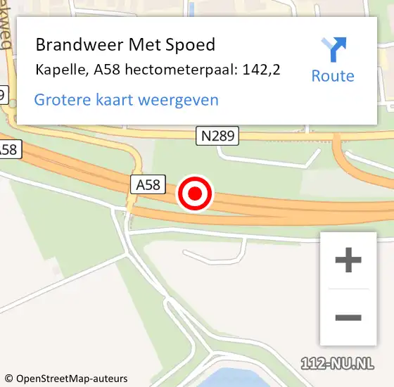 Locatie op kaart van de 112 melding: Brandweer Met Spoed Naar Kapelle, A58 hectometerpaal: 142,2 op 30 november 2023 09:51