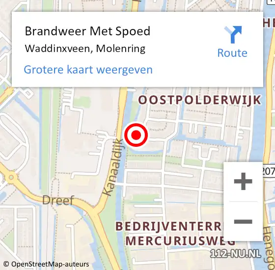 Locatie op kaart van de 112 melding: Brandweer Met Spoed Naar Waddinxveen, Molenring op 16 september 2014 22:36