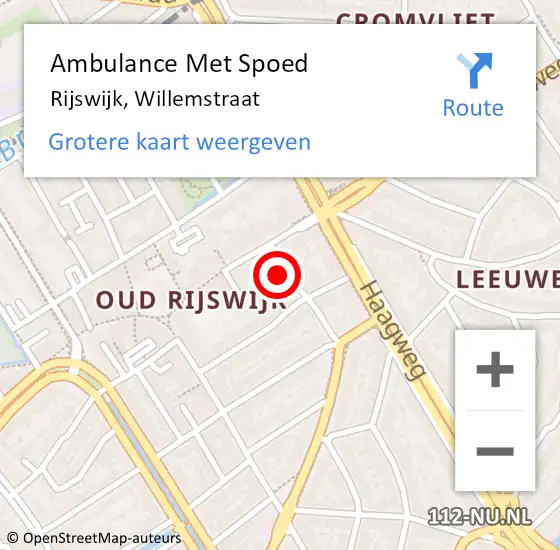 Locatie op kaart van de 112 melding: Ambulance Met Spoed Naar Rijswijk, Willemstraat op 30 november 2023 10:25