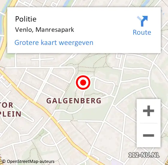 Locatie op kaart van de 112 melding: Politie Venlo, Manresapark op 30 november 2023 10:39